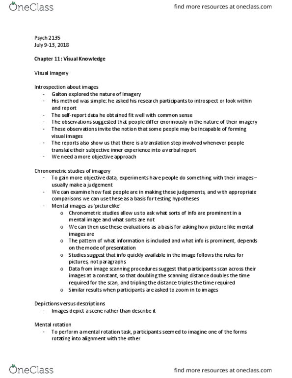 Psychology 2135A/B Chapter Notes - Chapter 11: Mental Rotation, Image Scanner, Psych thumbnail