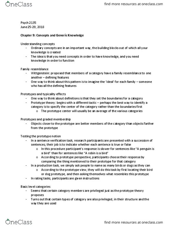 Psychology 2135A/B Chapter Notes - Chapter 9: Prototype Theory, Family Resemblance, Psych thumbnail