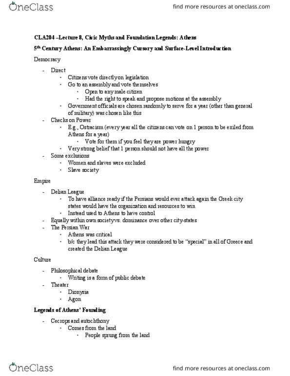 CLA204H1 Lecture Notes - Lecture 8: Delian League, Dionysia, Ostracism thumbnail