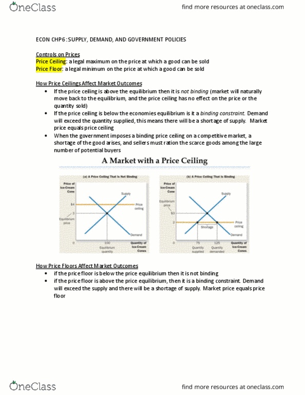 ECON 1000 Chapter Notes - Chapter 6: Price Ceiling, Price Floor, Economic Equilibrium thumbnail