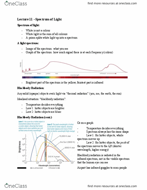 AST101H1 Lecture Notes - Lecture 11: Black-Body Radiation, Emission Spectrum, Absorption Spectroscopy thumbnail