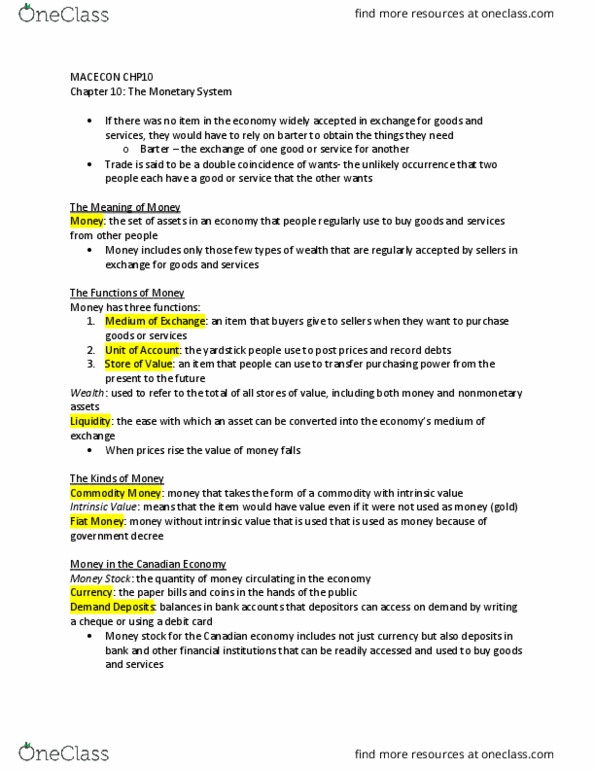 ECON 1001 Chapter Notes - Chapter 10: Transaction Account, Debit Card, Demand Deposit thumbnail