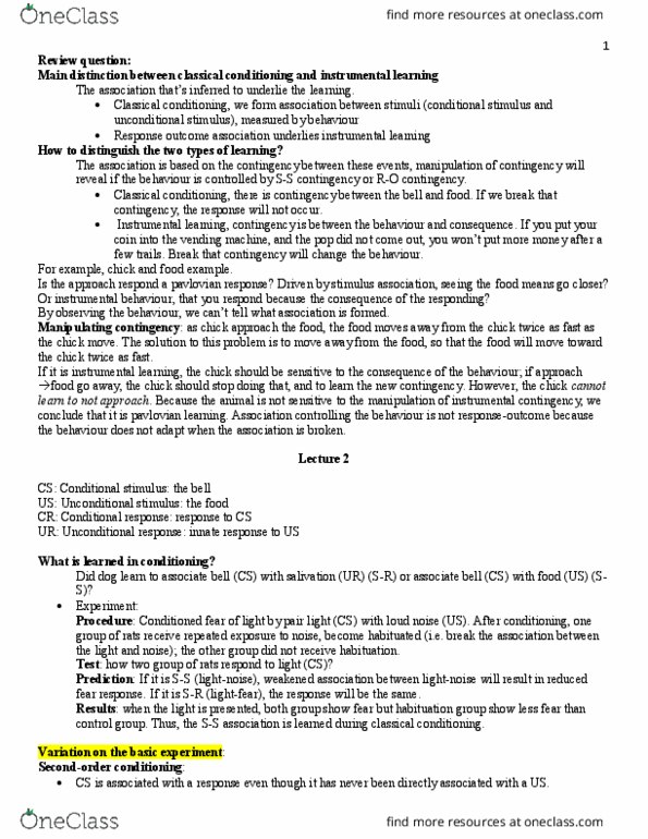 PSY260H1 Lecture Notes - Lecture 2: Vending Machine, Classical Conditioning, Fear Conditioning thumbnail