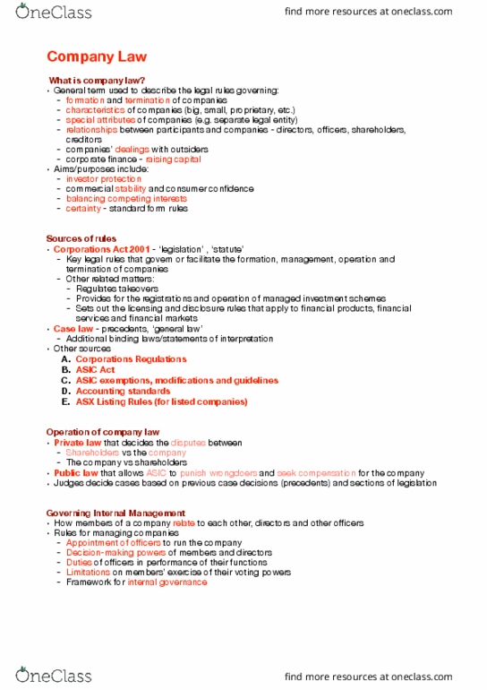 BLAW20001 Lecture Notes - Lecture 14: Corporations Act 2001, Legal Personality, Listing Rules thumbnail