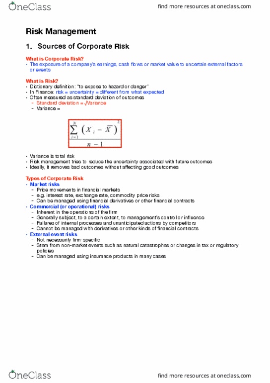 FNCE20005 Lecture Notes - Lecture 9: Risk Management, Interest Rate Risk, Standard Deviation thumbnail