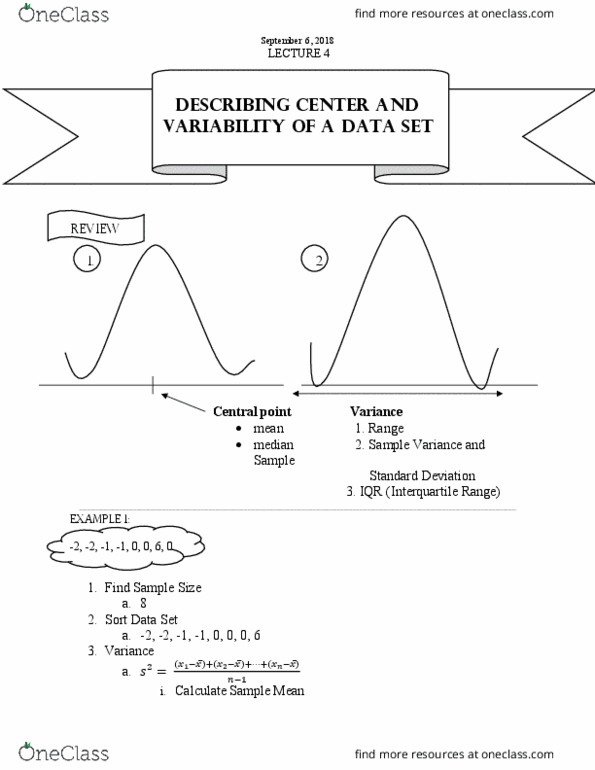 STAT 1000Q Lecture Notes - Lecture 4: Interquartile Range, Standard Deviation, Percentile cover image