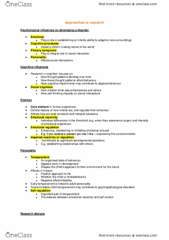 PSYC2208 Lecture Notes - Lecture 2: Developmental Disorder, Social Cognition, Psychopathology thumbnail