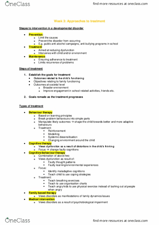 PSYC2208 Lecture Notes - Lecture 3: Cognitive Therapy, Behaviour Therapy, Developmental Disorder thumbnail