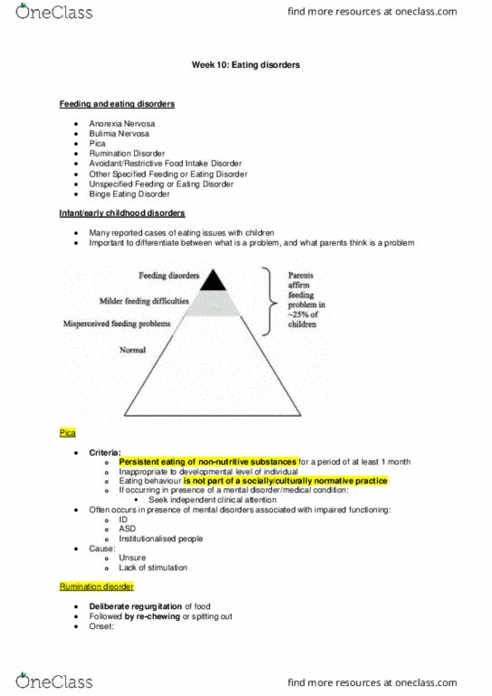 PSYC2208 Lecture Notes - Lecture 10: Binge Eating Disorder, Bulimia Nervosa, Rumination Syndrome thumbnail