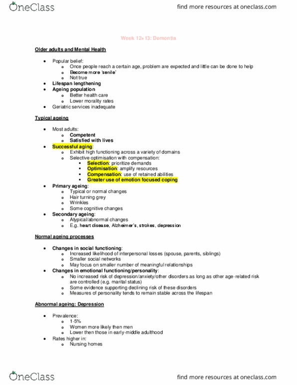 PSYC2208 Lecture Notes - Lecture 23: Population Ageing, Dementia, Tangled thumbnail