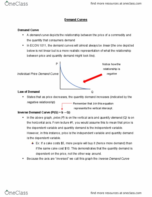ECON 1011 Lecture Notes - Lecture 4: Demand Curve, Dependent And Independent Variables thumbnail