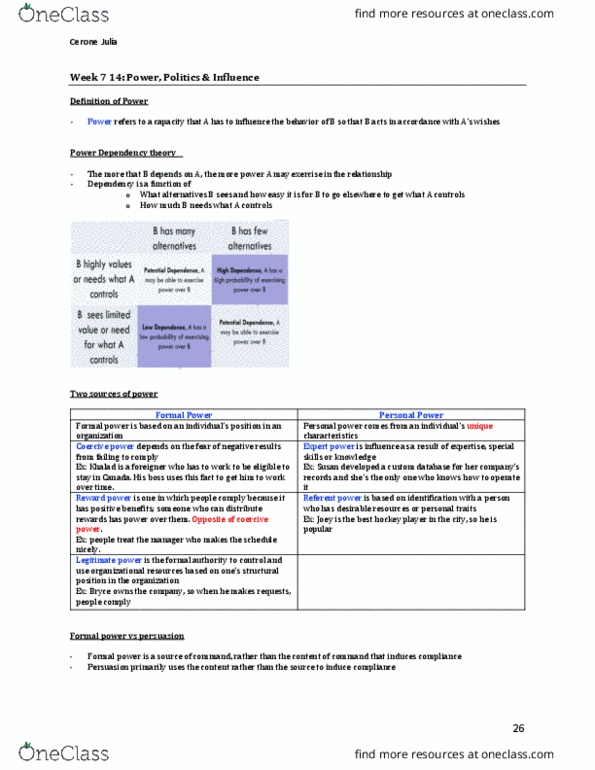 MGCR 222 Lecture Notes - Lecture 14: Work Group, Dependency Theory, Cognitive Dissonance thumbnail