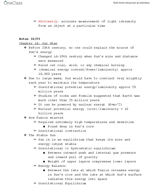 CAS AS 102 Chapter Notes - Chapter 14: Potential Energy, Solar Core, Gravitational Potential thumbnail