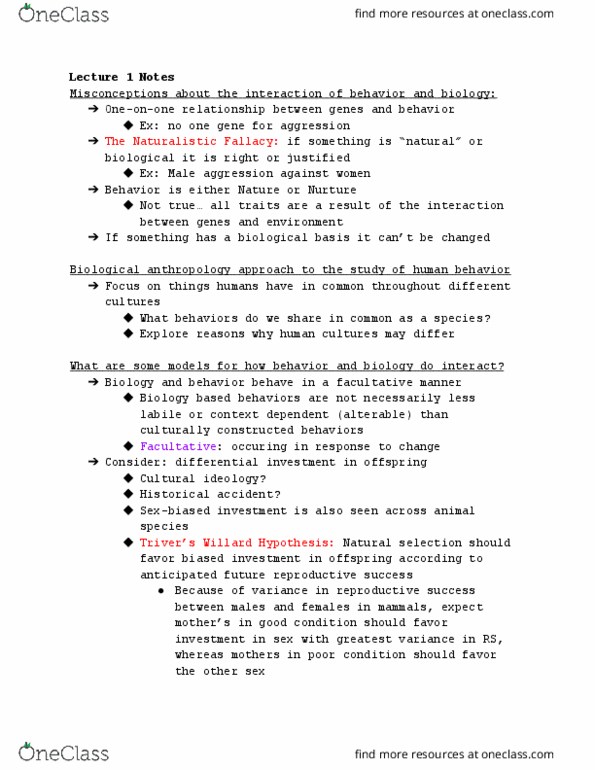 CAS AN 263 Lecture Notes - Lecture 1: Biological Anthropology, Fallacy, Natural Selection thumbnail