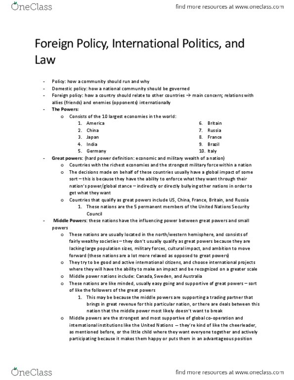 GS101 Chapter Notes - Chapter 4: Rogue State, Middle Power, Great Power thumbnail
