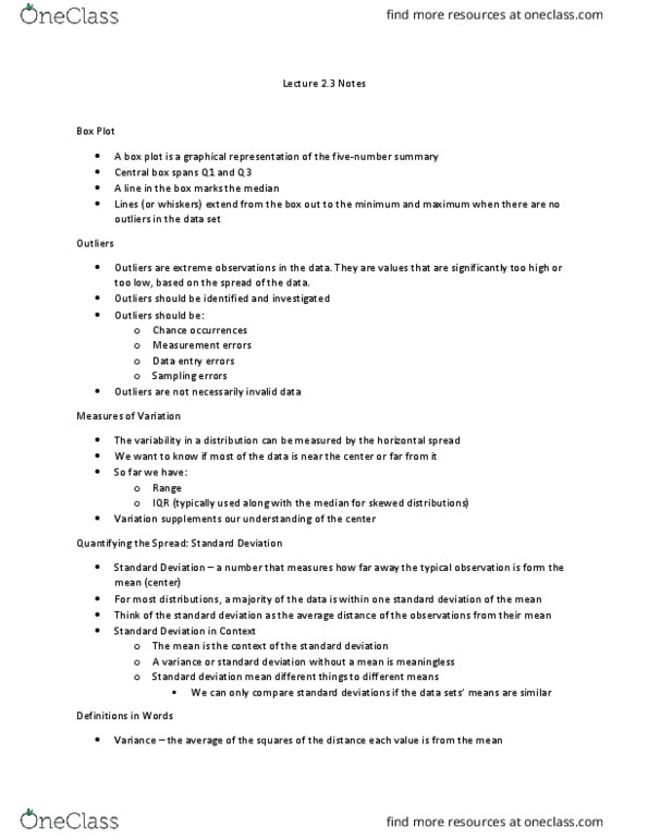STAT 3615 Lecture Notes - Lecture 6: Box Plot, Standard Deviation thumbnail