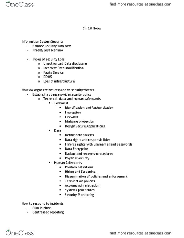 BUS-K 201 Lecture Notes - Lecture 10: Denial-Of-Service Attack, Physical Security, Malware thumbnail