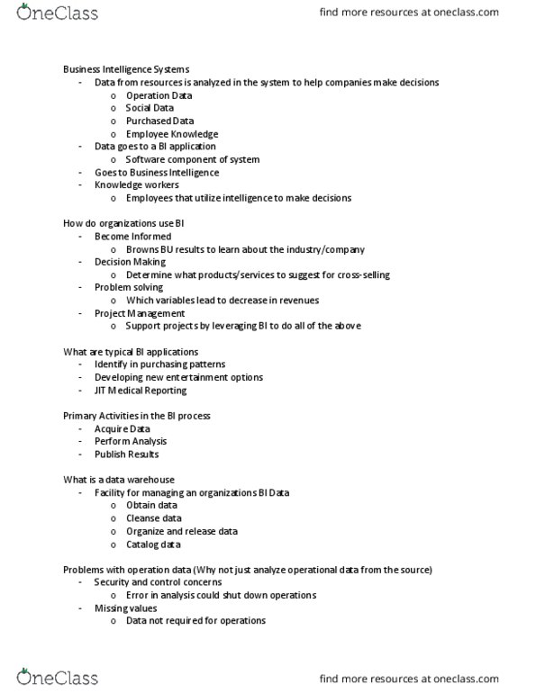 BUS-K 201 Lecture Notes - Lecture 9: Data Warehouse, Data Mining, Cluster Analysis thumbnail