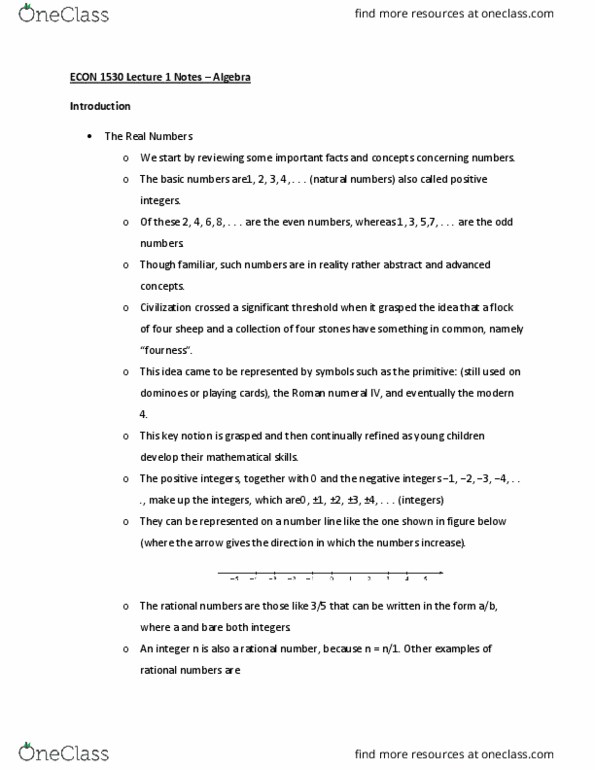 ECON 1530 Lecture Notes - Lecture 1: Rational Number, Natural Number, Real Number thumbnail
