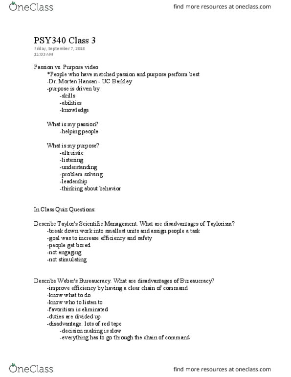 PSY 340 Lecture Notes - Lecture 3: Scientific Management thumbnail