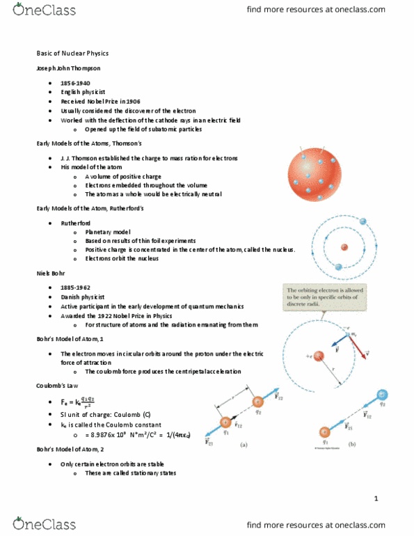 BME 229 Lecture Notes - Lecture 1: Niels Bohr, Cathode Ray, Mass Number thumbnail
