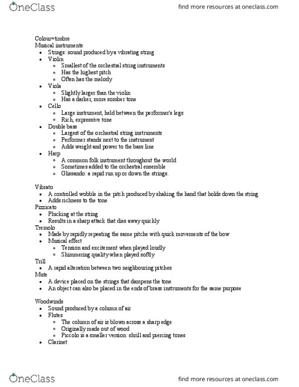 HUMS 3102 Lecture Notes - Lecture 4: Double Reed, Double Bass, String Vibration thumbnail