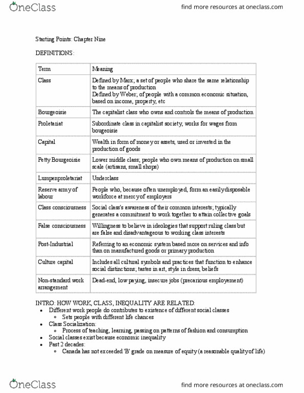 SOC100H1 Chapter Notes - Chapter 9: Lower Middle Class, Lumpenproletariat, False Consciousness thumbnail