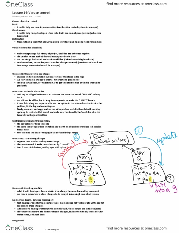 COMP 206 Lecture Notes - Lecture 14: Version Control, Workflow, Git thumbnail