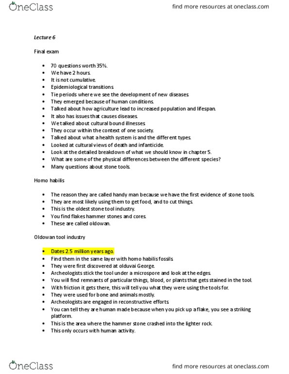 ANTHROP 1AA3 Lecture Notes - Lecture 6: Homo Habilis, Homo Sapiens, Homo Erectus thumbnail