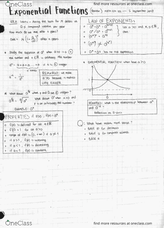 MATH 104 Lecture 1: MATHS 104 103 - Lecture 1 - Exponential Functions cover image