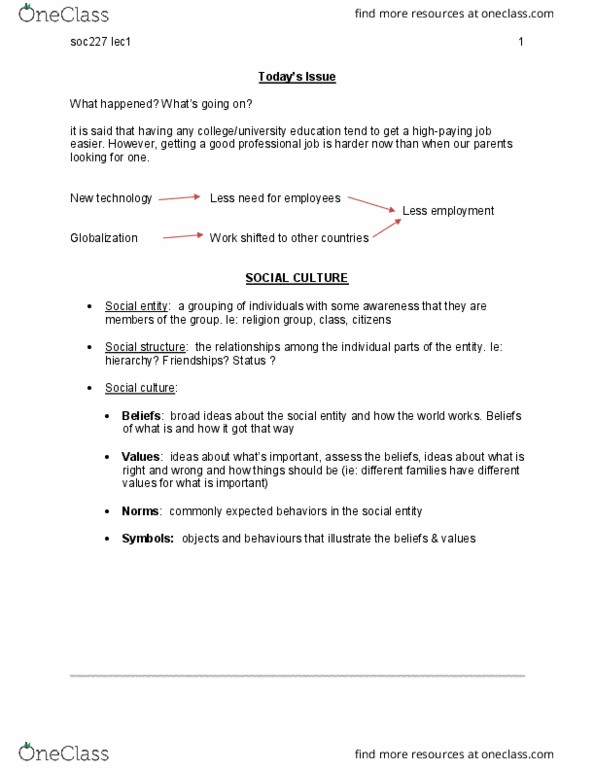 SOC227H5 Lecture Notes - Lecture 1: Absenteeism, Job Satisfaction thumbnail