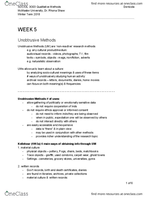 SOCIOL 3O03 Lecture Notes - Lecture 5: Naturalistic Observation, Natural Disaster, Freemasonry thumbnail