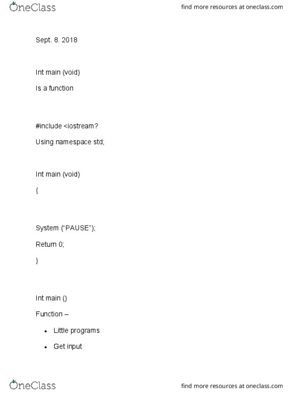 CIS 3100 Lecture Notes - Lecture 2: Operating System, Microsoft Visual Studio, Special Functions thumbnail