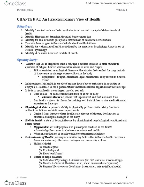 Psychology 2036A/B Chapter Notes - Chapter 1: American Psychological Association, Alternative Medicine, Chronic Condition thumbnail