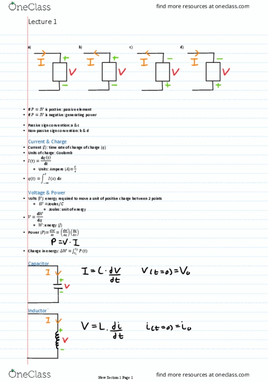Electrical and Computer Engineering 2205A/B Lecture Notes - Lecture 1: Sign Convention, Inductor, Capacitor thumbnail