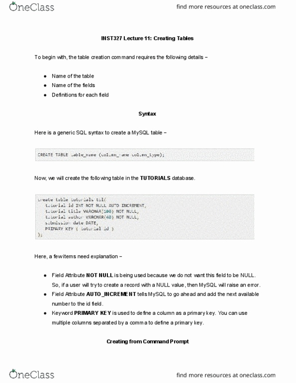 INST 327 Lecture Notes - Lecture 11: Mysql, Cmd.Exe, Unique Key thumbnail