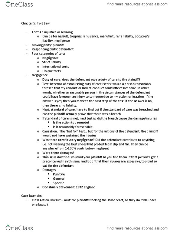 PO210 Chapter Notes - Chapter 5 & 6A: Maple Leaf Foods, Contributory Negligence, Product Recall thumbnail