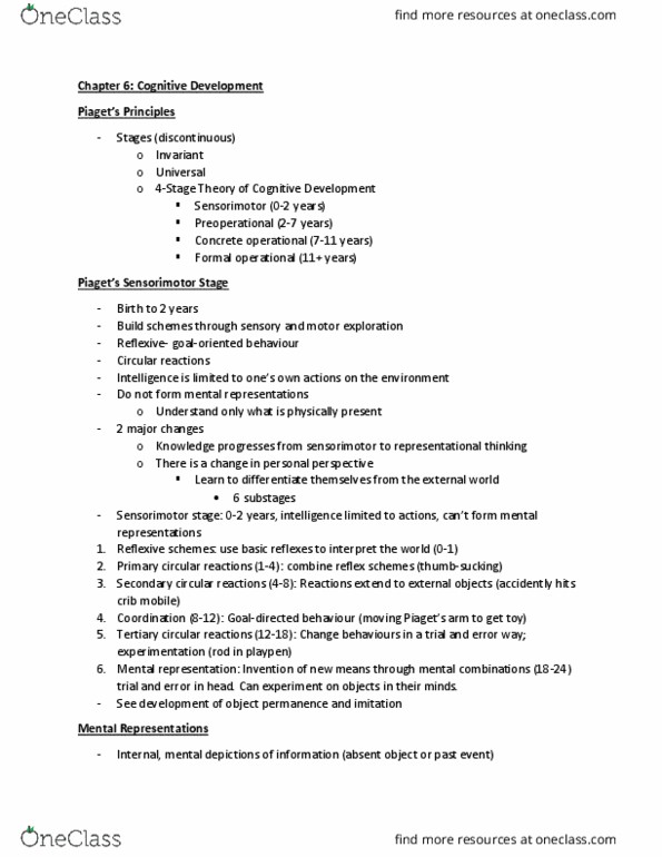 PSYC2010 Lecture Notes - Lecture 22: Mental Representation, Object Permanence thumbnail