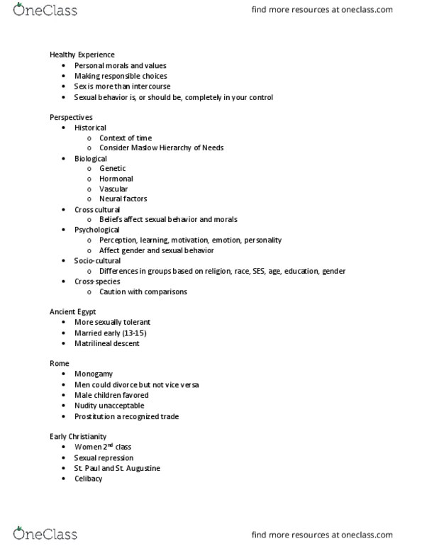 HTH 372 Lecture Notes - Lecture 1: Sexual Repression, Nudity, Asceticism thumbnail