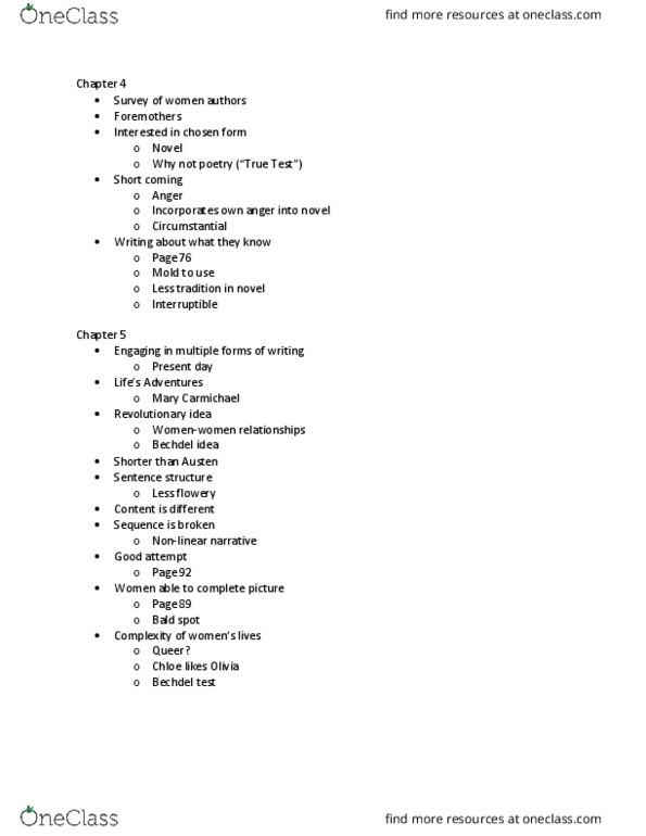 ENG 369 Lecture Notes - Lecture 4: Nonlinear Narrative, Bechdel Test thumbnail