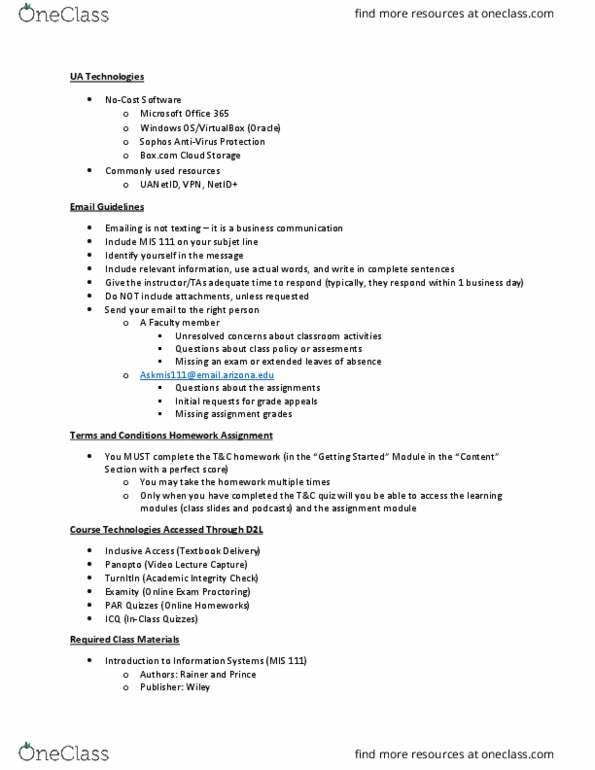 MIS 111 Lecture Notes - Lecture 2: Office 365, Sophos, Icq thumbnail