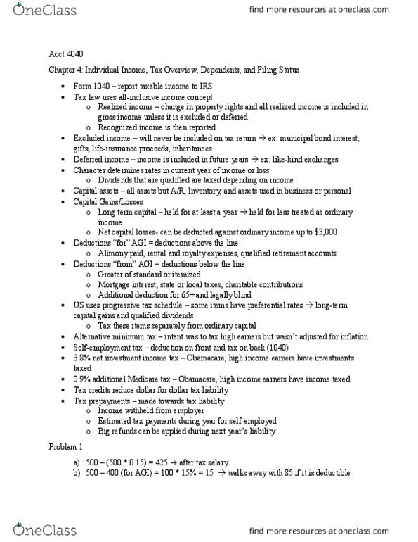 ACCT-4040 Lecture Notes - Lecture 2: Alternative Minimum Tax, Filing Status, Qualified Dividend thumbnail