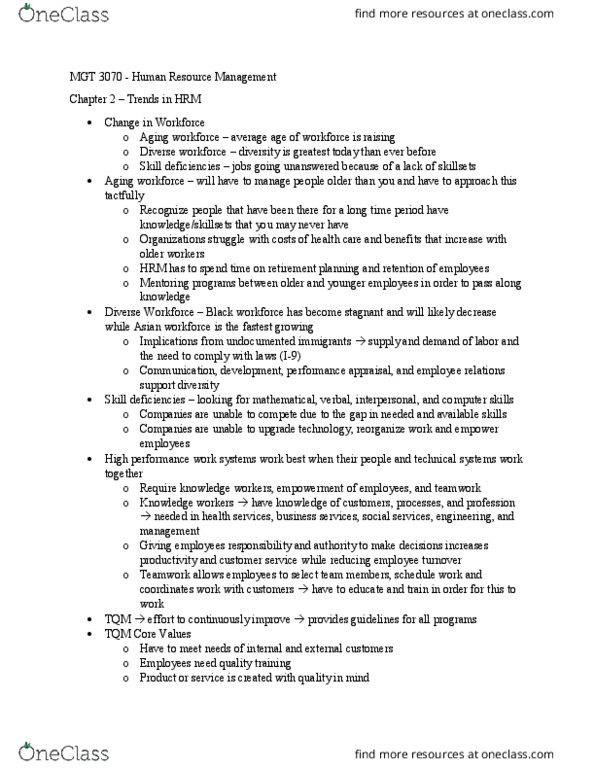 MGT-3070 Lecture Notes - Lecture 2: Total Quality Management, Performance Appraisal, Human Resources thumbnail