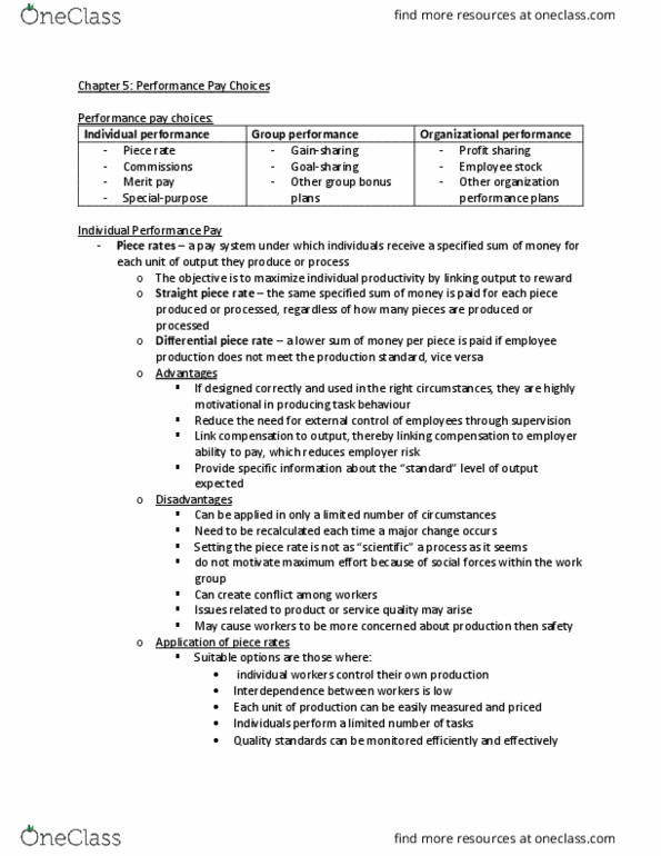 ADMS 3490 Chapter Notes - Chapter 5: Employee Stock Option, Piece Work, Merit Pay thumbnail