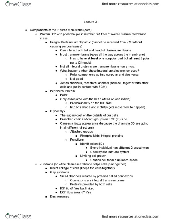 EEOB 2520 Lecture Notes - Lecture 3: Cell Membrane, Glycocalyx, Amphiphile thumbnail