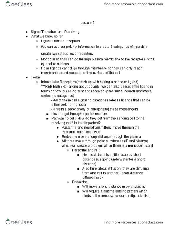 EEOB 2520 Lecture Notes - Lecture 5: Cell Membrane, Extracellular Fluid, Signal Transduction thumbnail