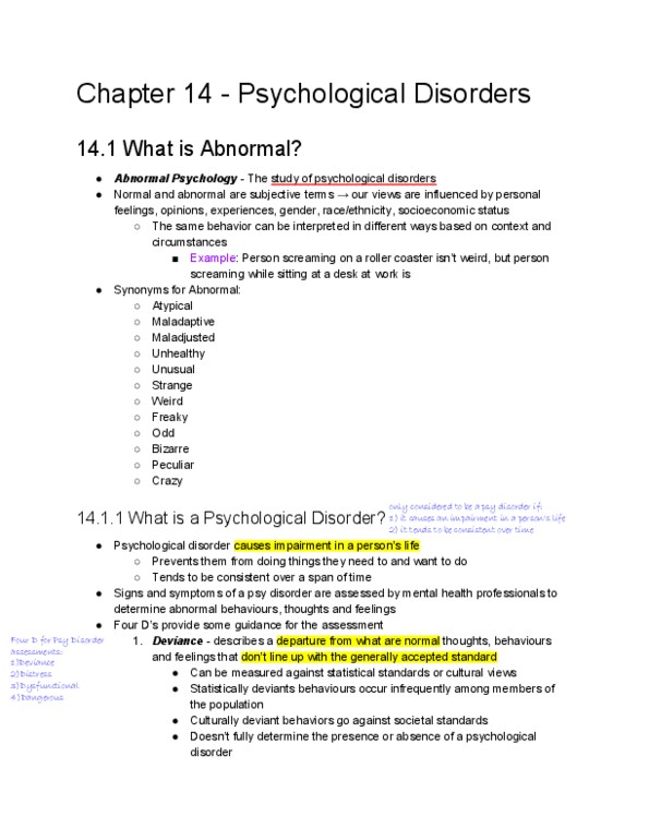 PSY100H1 Lecture 14: PSY100 - Chapter 14 thumbnail