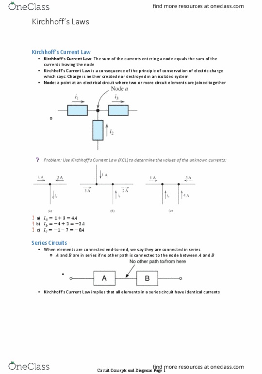 Mechatronic Systems Engineering 2201A/B Lecture Notes - Lecture 3: Electrical Network, Kirchhoff'S Circuit Laws thumbnail