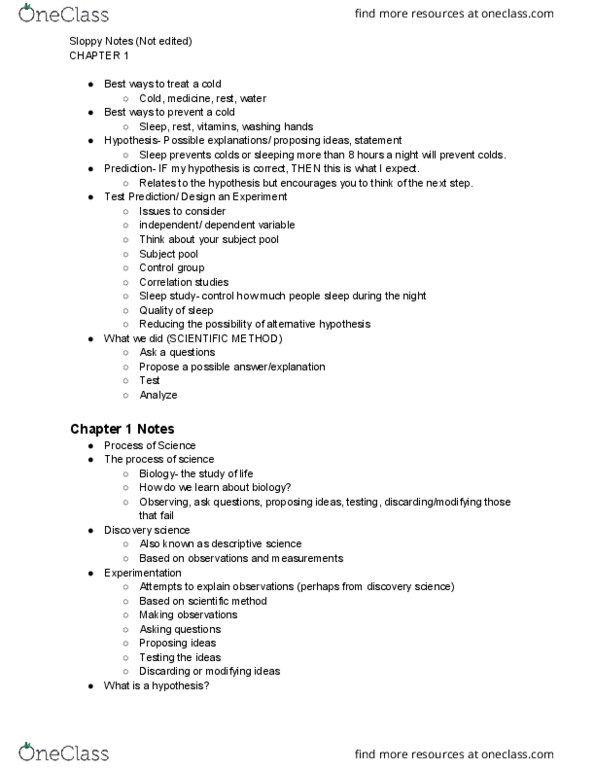 BISC104 Lecture Notes - Lecture 2: Discovery Science, Sleep Study, Statistical Hypothesis Testing thumbnail