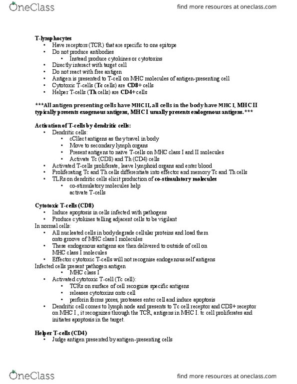 BIOL 3553 Lecture Notes - Lecture 2: Mhc Class I, Dendritic Cell, Perforin thumbnail